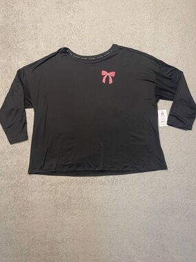 Black Long Sleeve Women's Tee with Pink Bow Detail